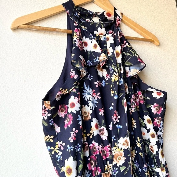 PARKER FLORAL HIGH Halter NECK SLEEVELESS ASYMMETRICAL DRESS COSMIC DAISY Sz M - Picture 4 of 15
